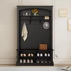 Halbank met Kapstok en Schoenkast Zwart – 190x120x40 cm, Huis en Inrichting, Verzenden, Nieuw