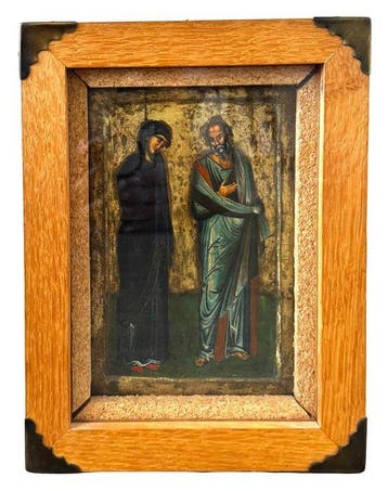 Icoon - Moeder van God en Johannes de Doper - Hout, Antiek en Kunst