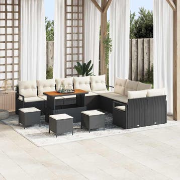vidaXL Tuinbankenset 14 st Zwart poly rattan, Verzenden, Nieuw, Rotan, 4 zitplaatsen