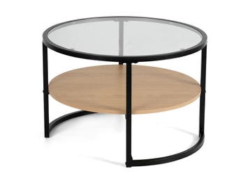 Glazen Salontafel 68 cm Zwart/Naturel - Vitrea, Huis en Inrichting, Tafels | Salontafels, 50 tot 100 cm, Verzenden, Rond, Nieuw