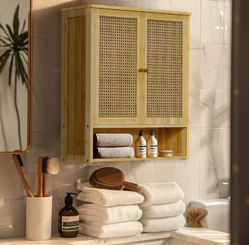 Badkamer Bamboe Hangkast – Opbergkast met Dubbele Deur, Huis en Inrichting, Kasten | Overige, Verzenden, Nieuw