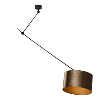 Hanglamp zwart met velours kap brons 35cm - Blitz, Verzenden, Nieuw, Classic-antique