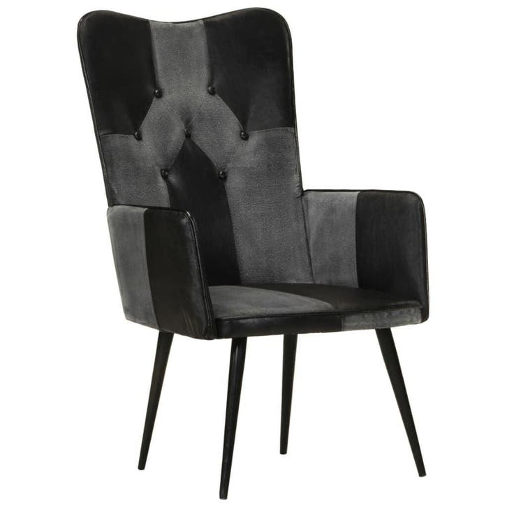 Fauteuil Leer Zwart Grijs | Retourdeal 79% Korting, Huis en Inrichting, Fauteuils, 50 tot 75 cm, Minder dan 75 cm, Gebruikt, Stof