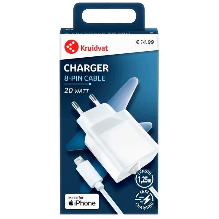 Kruidvat Mfi 20W 8-Pin Charger, Telecommunicatie, Mobiele telefoons | Toebehoren en Onderdelen, Nieuw, Verzenden