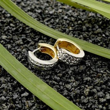 Bicolor gouden klapcreolen; Ø 12,9 (Oorbellen), Sieraden, Tassen en Uiterlijk, Ophalen of Verzenden, Gebruikt, Goud, Goud