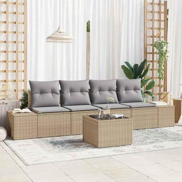 vidaXL Tuin Sofa Set 5 st Beige en Grijs poly rattan, Tuin en Terras, Verzenden, Nieuw, 5 zitplaatsen