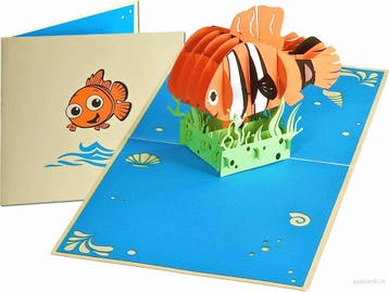 Vrolijke vis, clownvis, familie van Nemo pop-up wenskaart, Verzenden, Nieuw