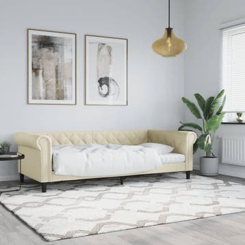vidaXL Slaapbank 80x200 cm kunstleer crèmekleurig, Overige materialen, Eenpersoons, Verzenden, Nieuw
