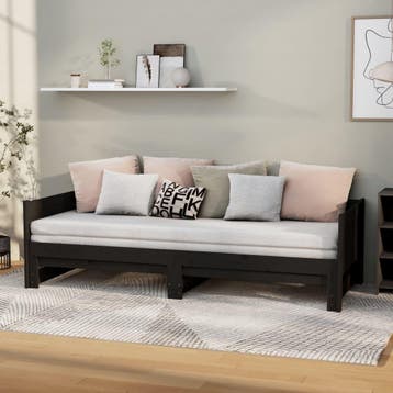 vidaXL Slaapbank uitschuifbaar massief grenenhout zwart, Huis en Inrichting, Slaapkamer | Bedden, 90 cm, Eenpersoons, Verzenden