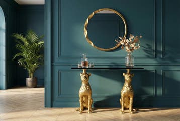 Console PANTHER 105 cm goudkleurig metaal met marmeren blad, Ophalen of Verzenden, Nieuw