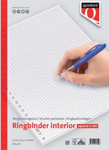 Ringbandinterieur A4 ruit 5 mm 23-gaats 100 vel Quantore, Verzenden, Nieuw