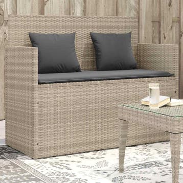 vidaXL Tuinbank met kussens poly rattan lichtgrijs, Tuin en Terras, Verzenden, Nieuw