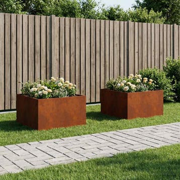 vidaXL Plantenbak 2 st Roestkleurig 80 x 80 x 40 cm weervast, Verzenden, Nieuw, Metaal, 60 tot 100 cm