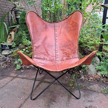 Fauteuil - BFK- Hardoy Butterfly chair - Staal, Leder -