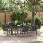 vidaXL Tuin eettafelset met kussen 7 pcs Grijs poly rattan, Verzenden, Nieuw, Rotan, 7 zitplaatsen