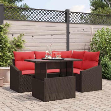 vidaXL Tuin Sofa Set 5 st Bruin en Rood poly rattan, Verzenden, Nieuw, 5 zitplaatsen