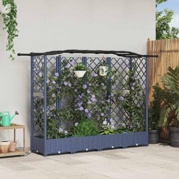 vidaXL Verhoogd Bed met Trellis en Dak Grijs 203,5 x 40 x, Verzenden, Nieuw, Minder dan 60 cm, 60 cm of meer