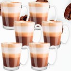 Koffie- en theeglazen Set van 6 - Handvat - 300 ML, Ophalen of Verzenden, Nieuw