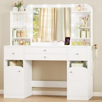 Hzuaneri Make-uptafel met ledverlichting, met stekker en föh, Verzenden, Zo goed als nieuw