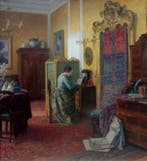 Karl Maria Schuster (1871-1957) - Art lover in interior, Antiek en Kunst, Kunst | Schilderijen | Klassiek