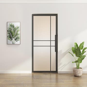 Stalen taatsdeur - Zwart - 6 Vlaks - Mat glas - Luxe design, 80 tot 100 cm, Overige typen, Nieuw, Metaal
