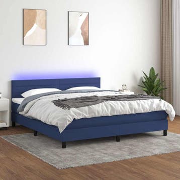 vidaXL Boxspring met matras en LED stof blauw 180x200 cm, Eenpersoons, Nieuw, 80 cm, 200 cm