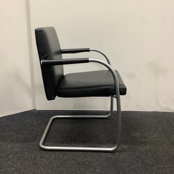 vitra Visasoft Visavis vergaderstoelen, zwart leder - metaal, Ophalen of Verzenden, Gebruikt, Leer, Eén