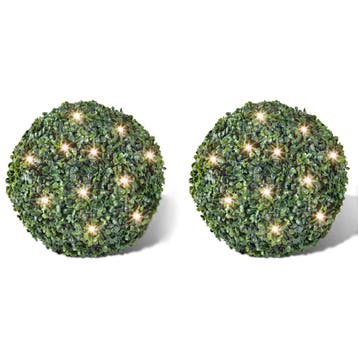 vidaXL Ronde kunstbuxus 35 cm met solar LED-verlichting (2, Diversen, Verzenden, Nieuw