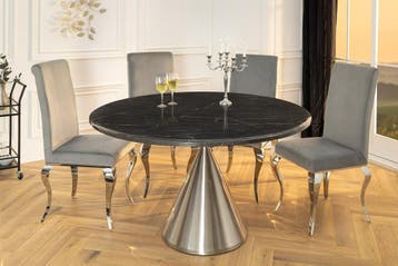 Ronde eettafel ELEGANCIA 130cm zwart marmer chroomstaal met, Ophalen of Verzenden, Nieuw