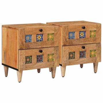 vidaXL Nachtkastje 2 st Naturel 40 x 33 x 46 cm Massief, Minder dan 45 cm, Verzenden, Nieuw, Minder dan 55 cm