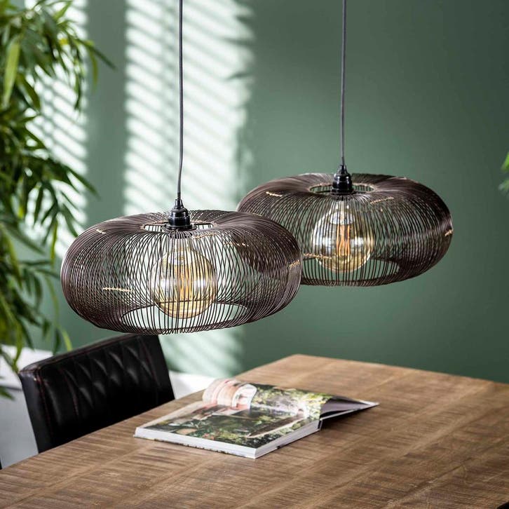 *WOONWINKEL* Dubbele Hanglamp Koper Staaldraad, Huis en Inrichting, Lampen | Hanglampen, Nieuw, Verzenden