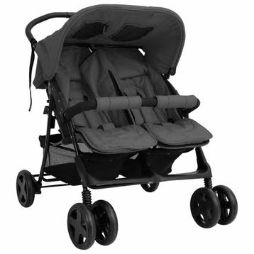 vidaXL Tweelingkinderwagen staal donkergrijs, Verzenden, Nieuw