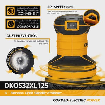 DEKO DKOS32XL125 320W Excentrische Schuurmachine - 14000 RPM, Verzenden, Nieuw