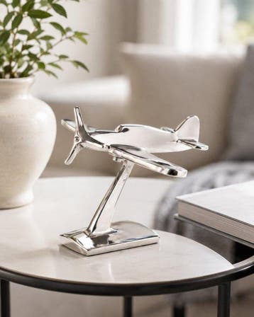 Polished Metal Propeller Airplane Model – Decorative