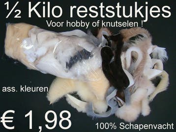 Schapenvacht 1 Kilo RESTSTUKKEN voor hobby of knutselen 4,95, Hobby en Vrije tijd, Ophalen of Verzenden, Nieuw