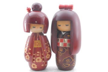 Japanse traditionele kokeshi-popjes 2-delige set Hajime