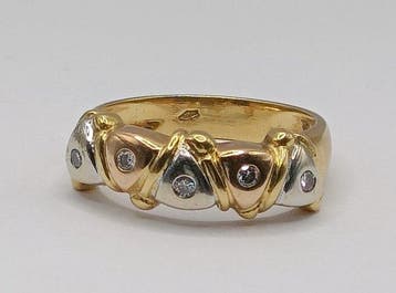 Ring - 18 karaat Geel goud, Witgoud - 0.10ct. tw. Diamant, Sieraden, Tassen en Uiterlijk, Ringen, Nieuw