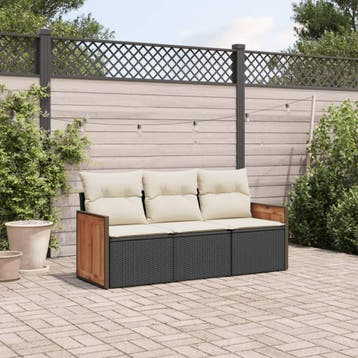 vidaXL 3-delige Loungeset met kussens poly rattan zwart, Verzenden, Nieuw, Loungeset