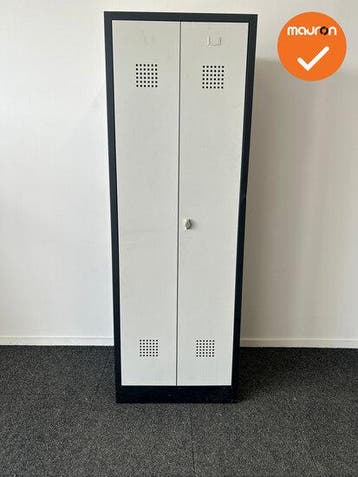Lockerkast - 180x60x50 - 2 deurs - Zwart met zilvergrijze..., Werkplek, Ophalen of Verzenden, Gebruikt, Kast