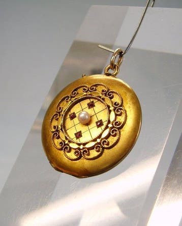 Hanger - 12 kt. Geel goud - 0.22ct. tw. Robijn - Parel -, Sieraden, Tassen en Uiterlijk, Antieke sieraden