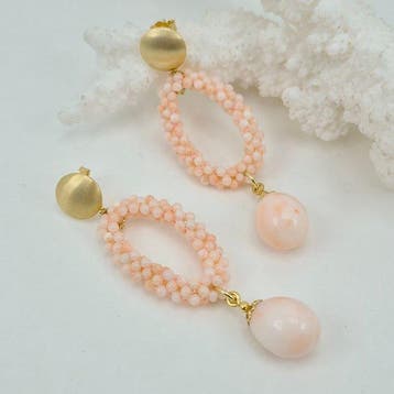 Koraal - Zilver, Verguld - Oorbellen - Roze koraal