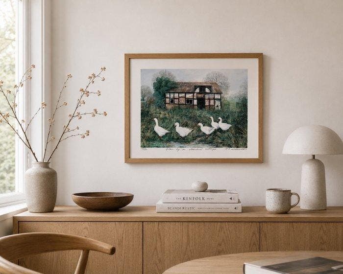 H. Williams - Geese by an Abandoned Cottage, Antiek en Kunst, Antiek | Meubels | Stoelen en Banken