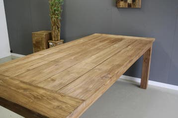 Stoere geborstelde teak tafel -  240 cm x 100 cm, Ophalen of Verzenden, Nieuw