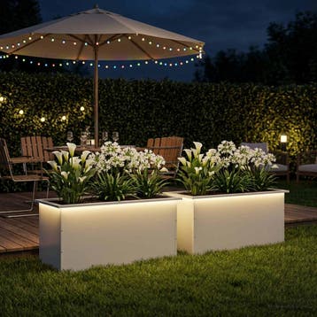 vidaXL Plantenbak met led 2 st Wit 50 x 100 x 48 cm Staal, 100 cm of meer, Verzenden, Nieuw, Metaal