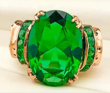 Zonder minimumprijs - Ring - 9 kt. Roségoud, Zilver Smaragd, Nieuw
