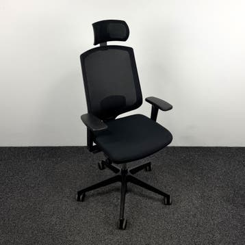 Bureaustoel Mesh met Hoofdsteun - Zwart, Gebruikt, Zwart, Ophalen of Verzenden, Bureaustoel