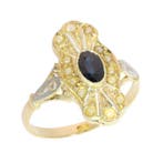 Ring - 18 karaat Geel goud - 0.55ct. tw. Saffier - Parel -, Nieuw