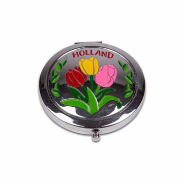 Spiegeldoosje tulpen kleur Holland shiny zilver, Ophalen of Verzenden, Nieuw