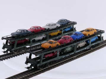 Schaal H0 Fleischmann 5285 set van 2 autotransporter DDm..., Gebruikt, Gelijkstroom, Fleischmann, Ophalen of Verzenden