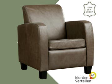 Leren fauteuil Joy - Granada Ash (grijs/bruin) - Poten hout, Nieuw, Ophalen of Verzenden, Eigentijds, Klassiek, Modern, 50 tot 75 cm